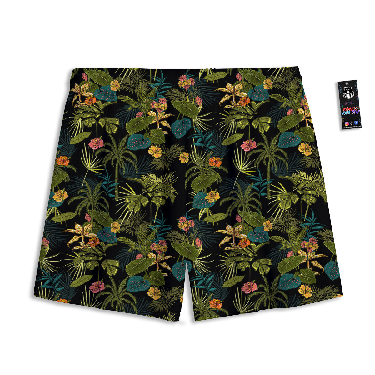 Aloha Hibiscus Tropical Print Pattern Mesh Shorts-grizzshop