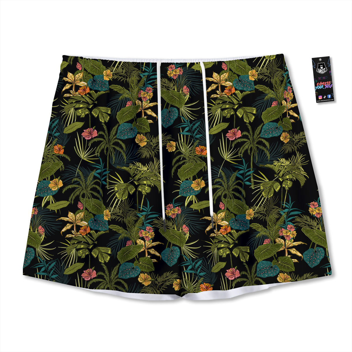Aloha Hibiscus Tropical Print Pattern Mesh Shorts-grizzshop