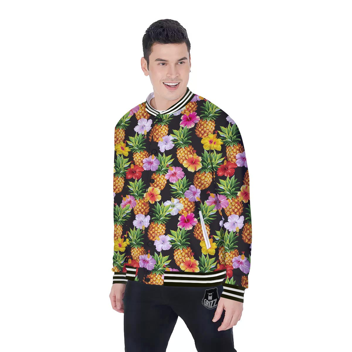 Aloha Pineapple Tropical Print Pattern Tropical Baseball Jacket-grizzshop