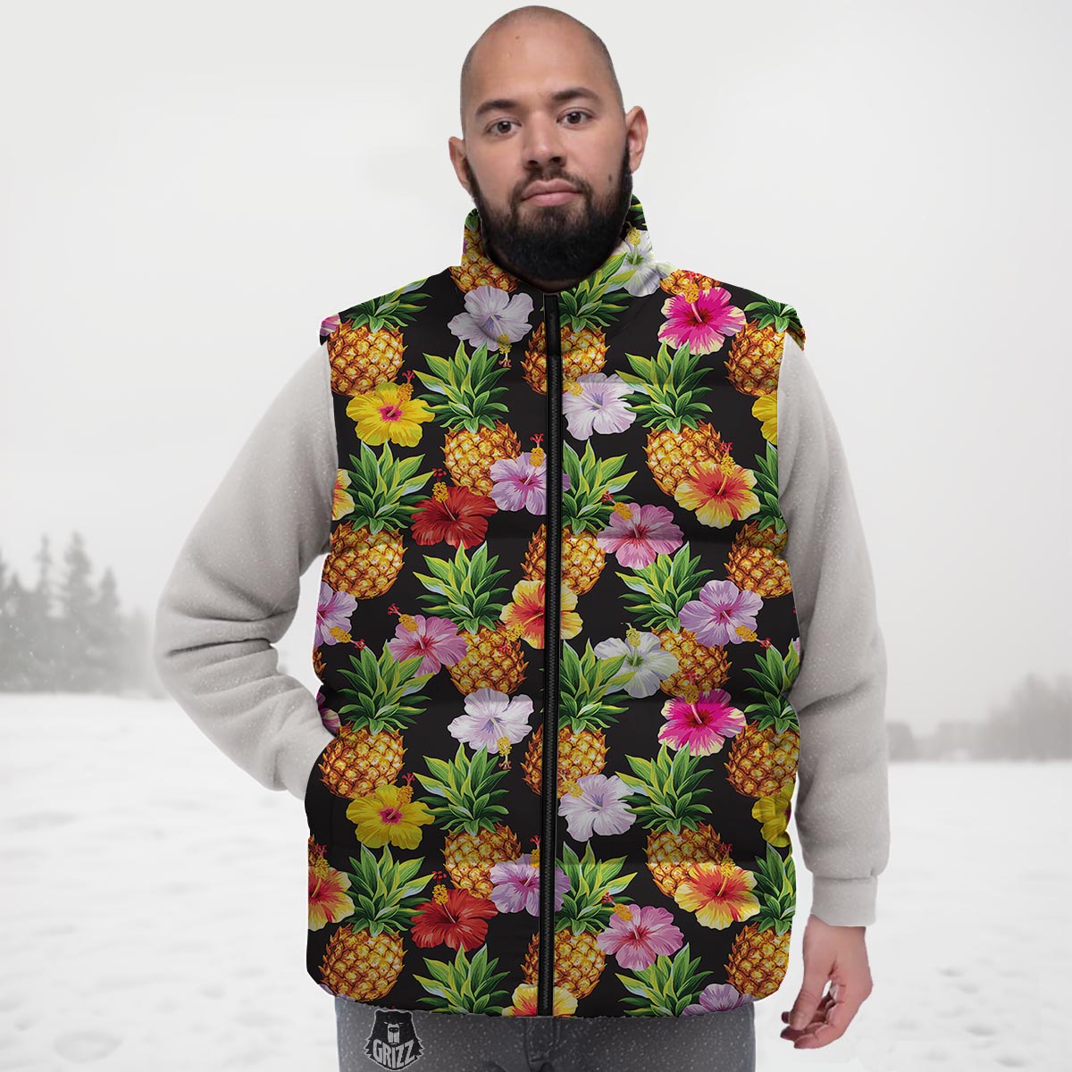 Aloha Pineapple Tropical Print Pattern Tropical Down Vest-grizzshop