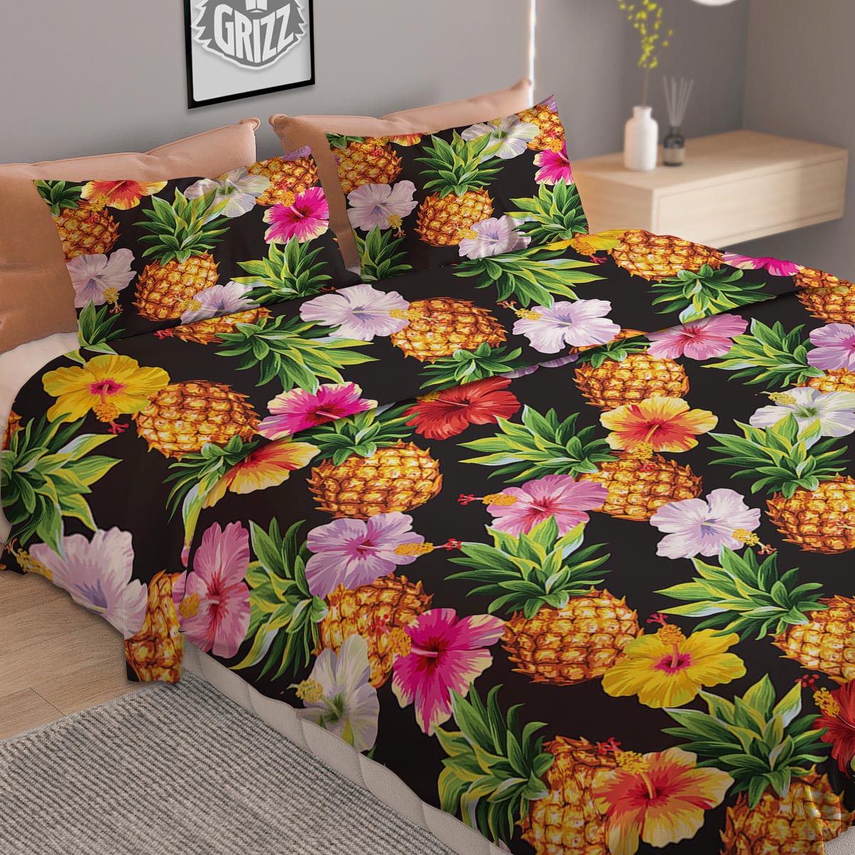Aloha Pineapple Tropical Print Pattern Tropical Duvet Cover Bedding Set