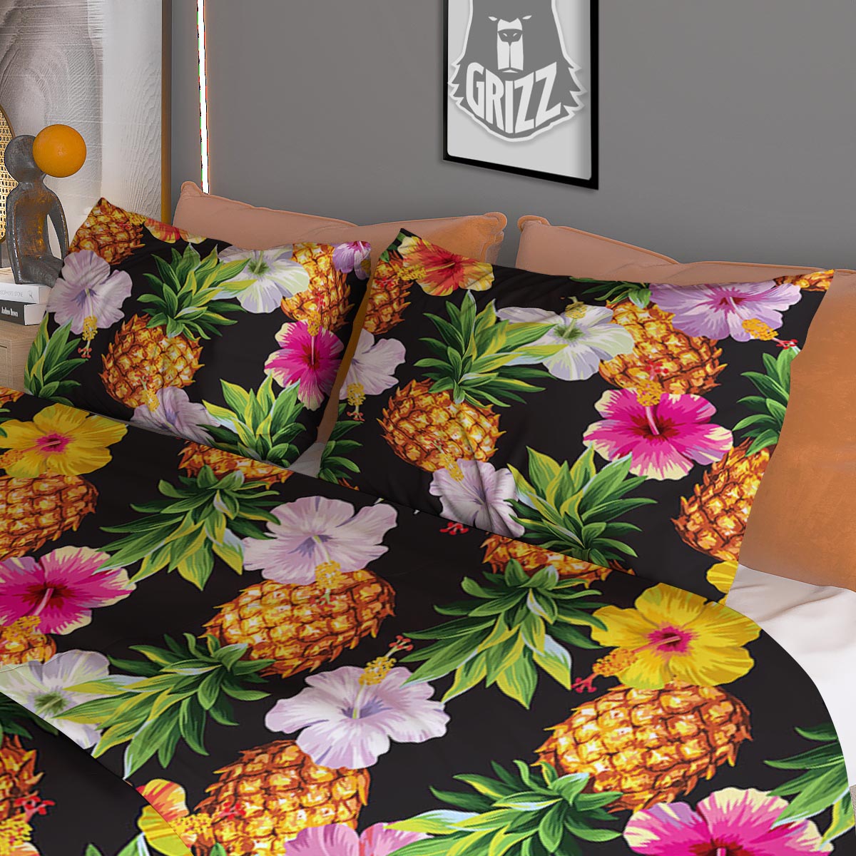 Aloha Pineapple Tropical Print Pattern Tropical Duvet Cover Bedding Set