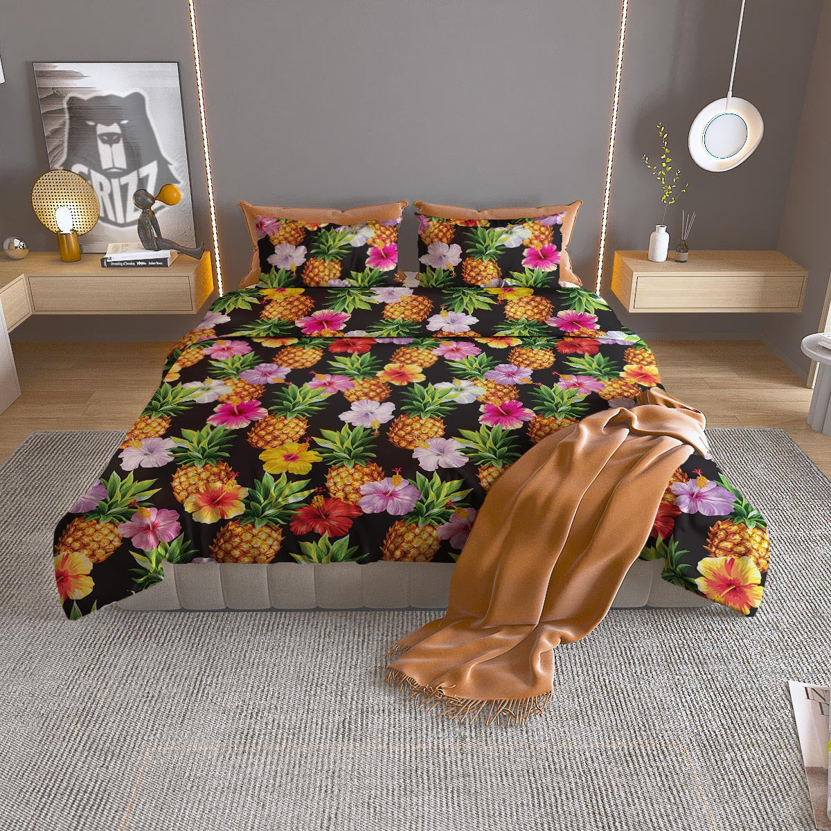 Aloha Pineapple Tropical Print Pattern Tropical Duvet Cover Bedding Set