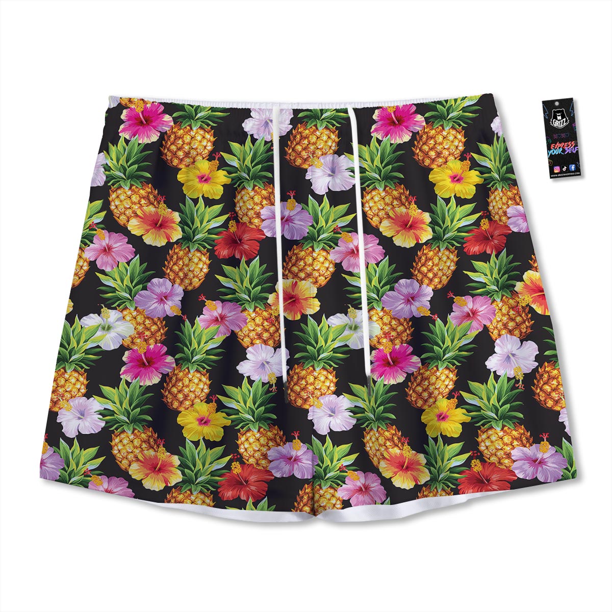 Aloha Pineapple Tropical Print Pattern Tropical Mesh Shorts-grizzshop