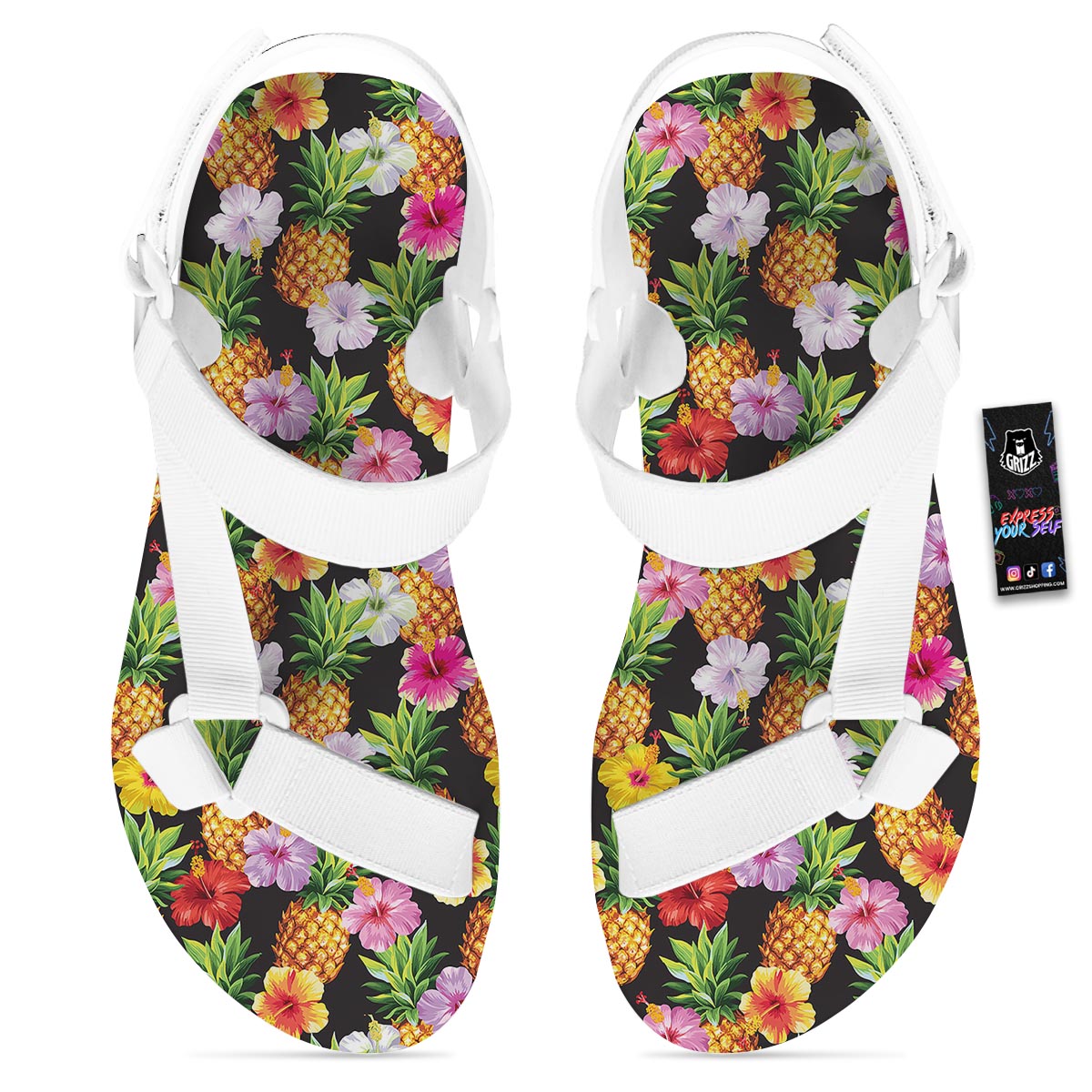 Aloha Pineapple Tropical Print Pattern Tropical White Open Toe Sandals-grizzshop