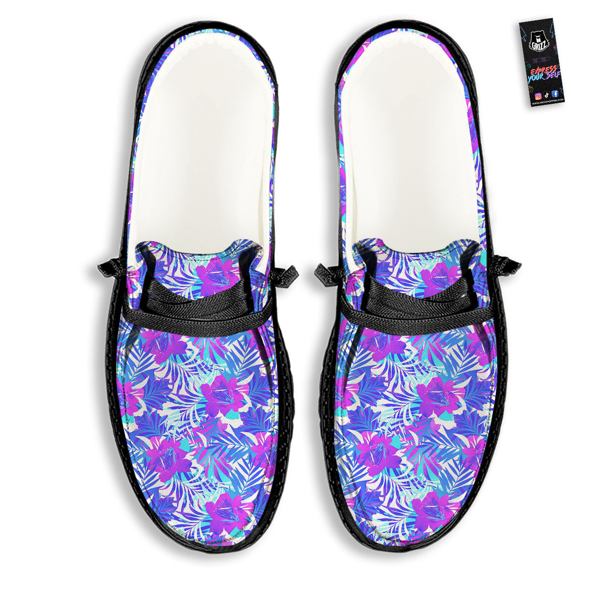 Aloha Psychedelic Tropical Print Pattern Black Loafers-grizzshop