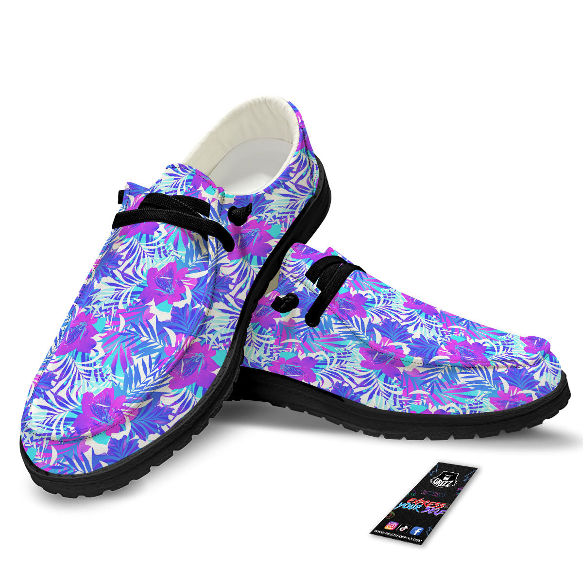 Aloha Psychedelic Tropical Print Pattern Black Loafers-grizzshop