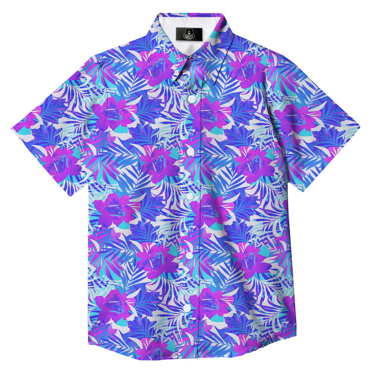 Aloha Psychedelic Tropical Print Pattern Button Up Shirt-grizzshop