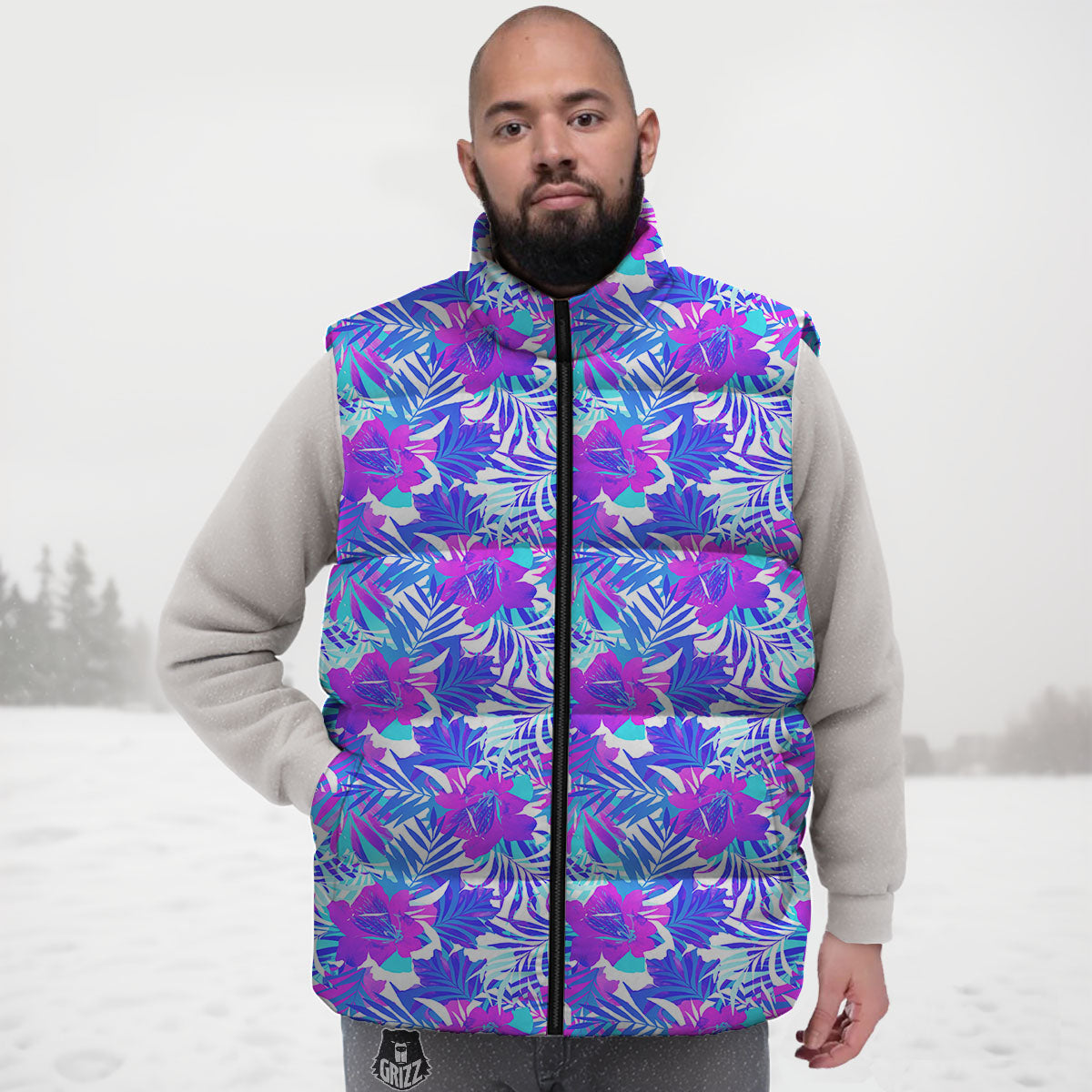 Aloha Psychedelic Tropical Print Pattern Down Vest-grizzshop