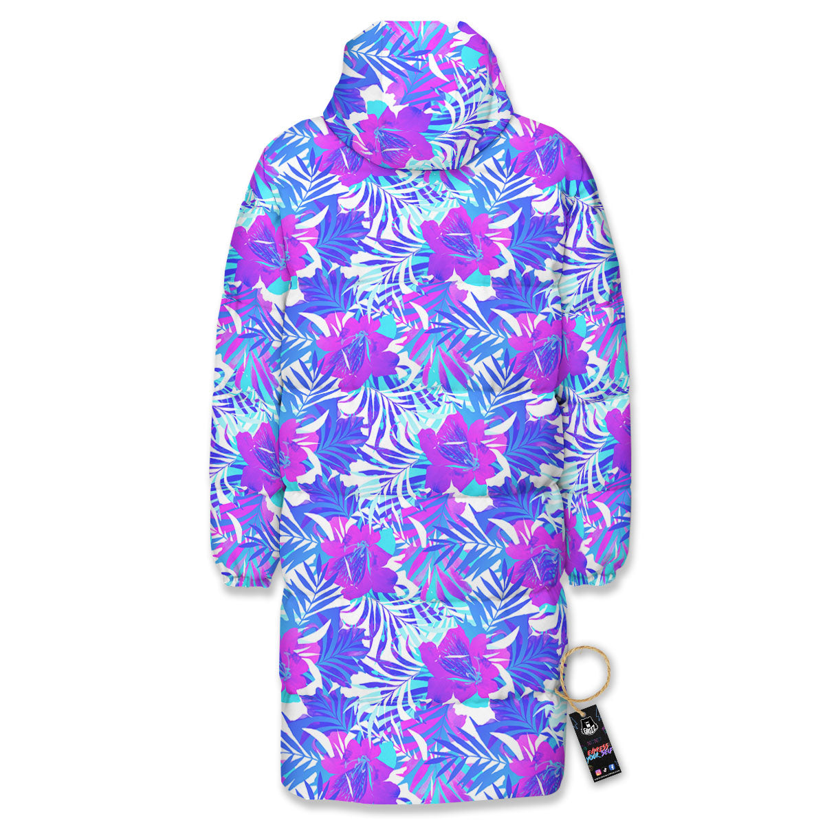 Aloha Psychedelic Tropical Print Pattern Long Down Jacket-grizzshop