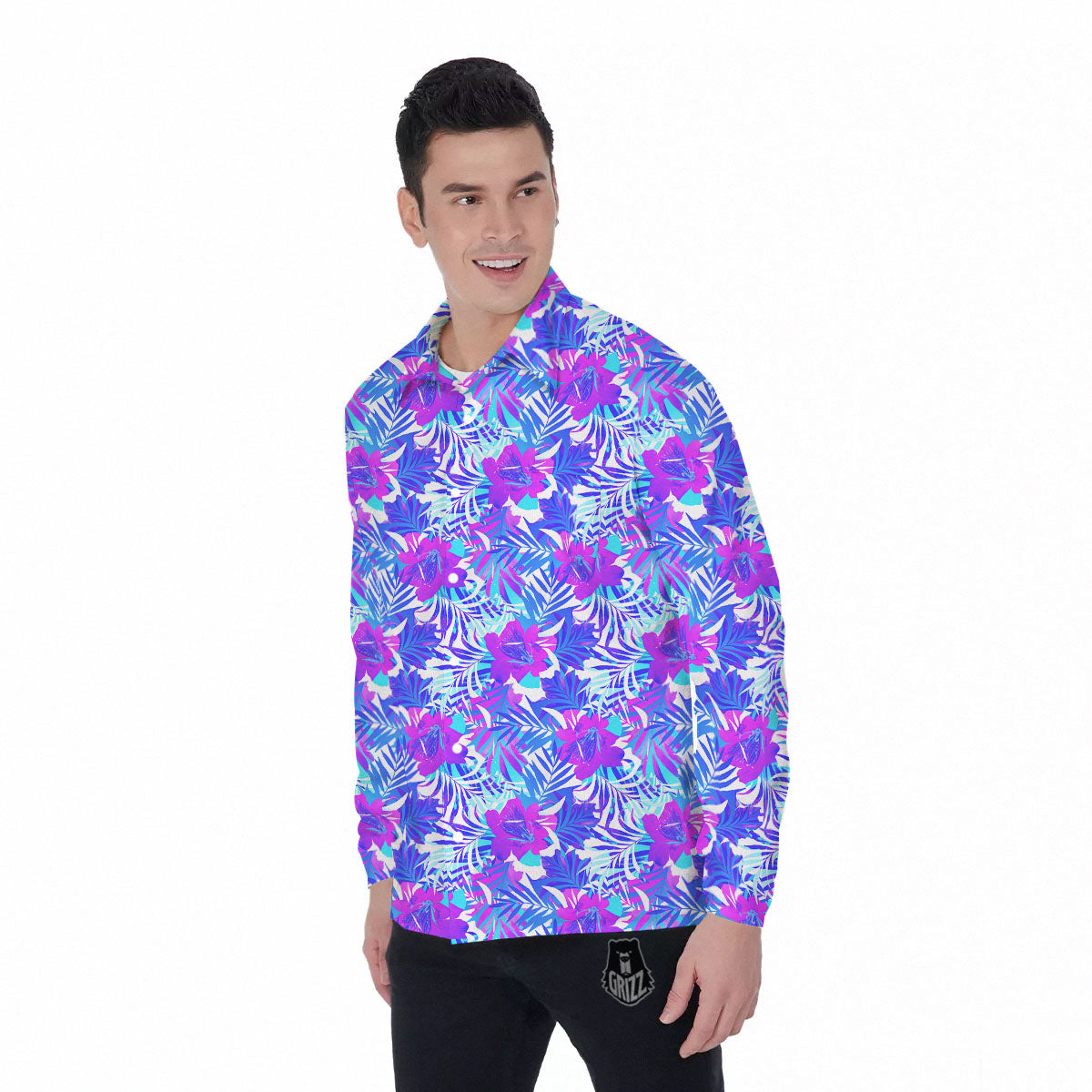 Aloha Psychedelic Tropical Print Pattern Men's Long Sleeve Shirts-grizzshop