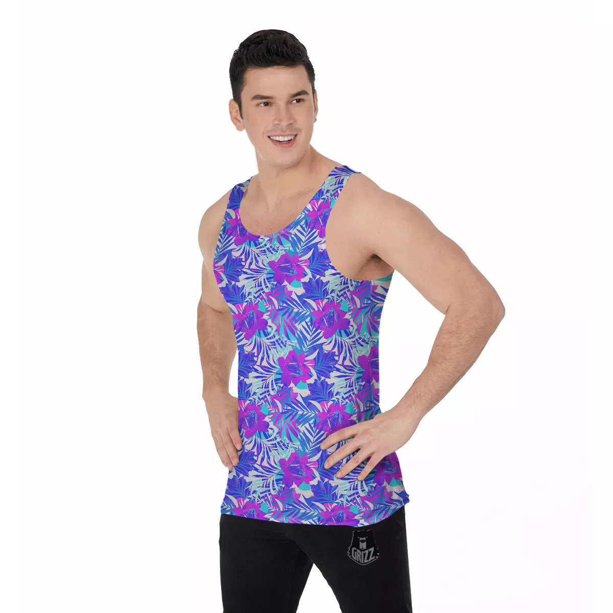 Aloha Psychedelic Tropical Print Pattern Men's Tank Top-grizzshop