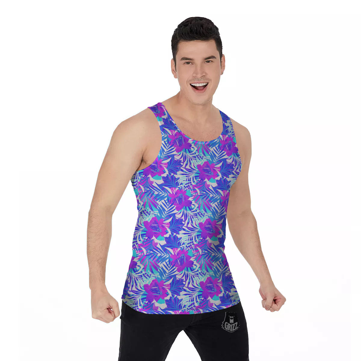 Aloha Psychedelic Tropical Print Pattern Men's Tank Top-grizzshop