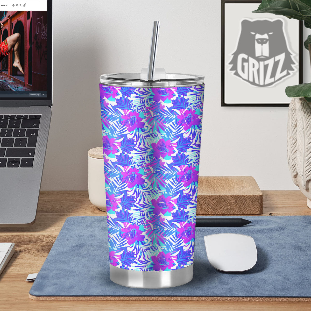Aloha Psychedelic Tropical Print Pattern Tumbler-grizzshop