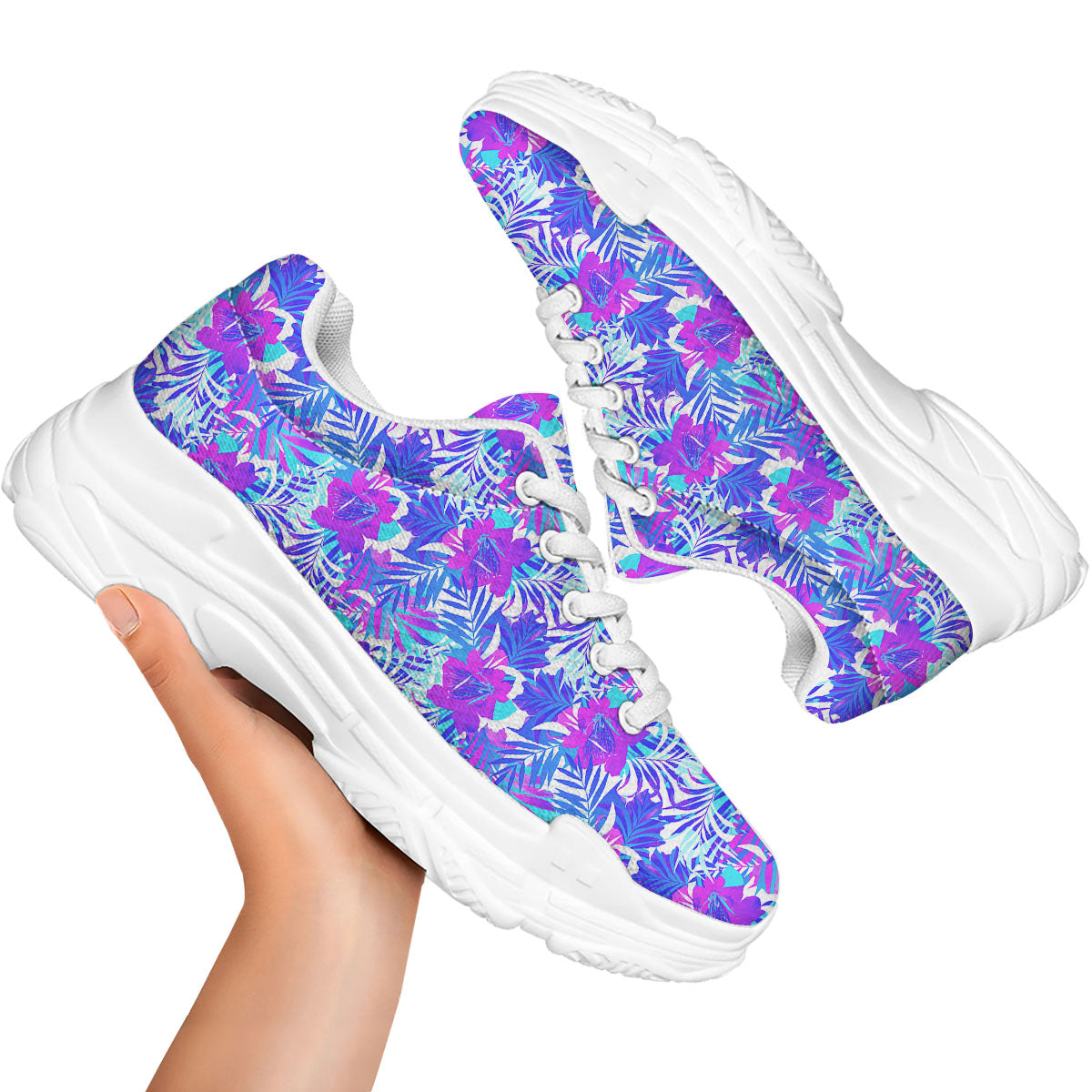 Aloha Psychedelic Tropical Print Pattern White Chunky Shoes-grizzshop