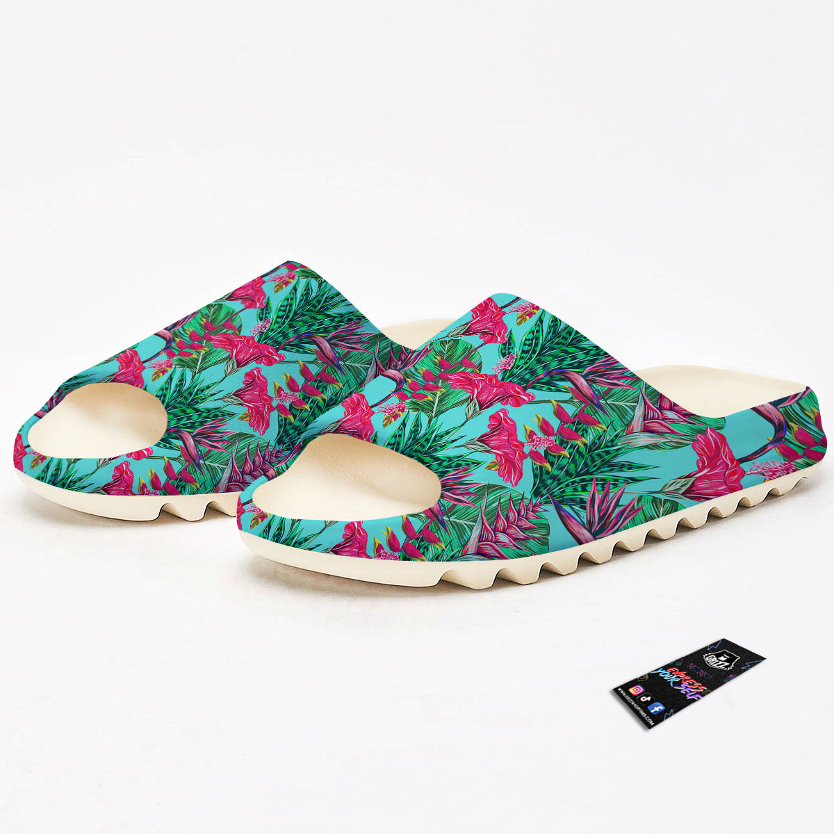 Aloha Hibiscus Hot Teal Pink Print Pattern Sandals-grizzshop