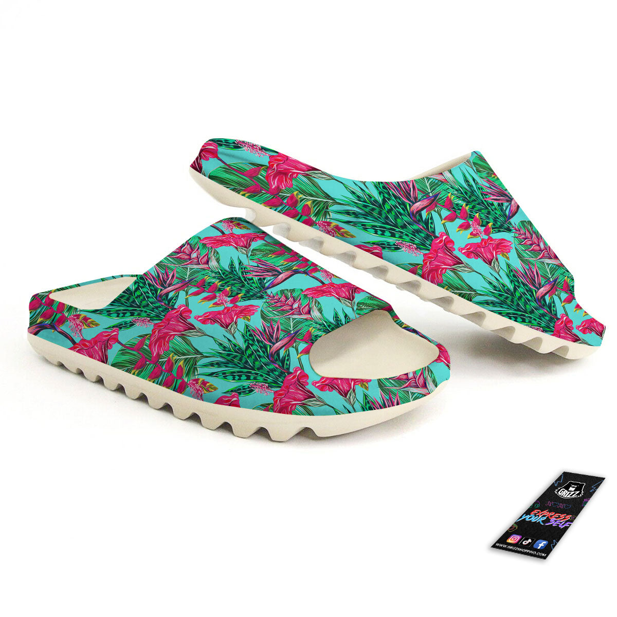 Aloha Hibiscus Hot Teal Pink Print Pattern Sandals-grizzshop