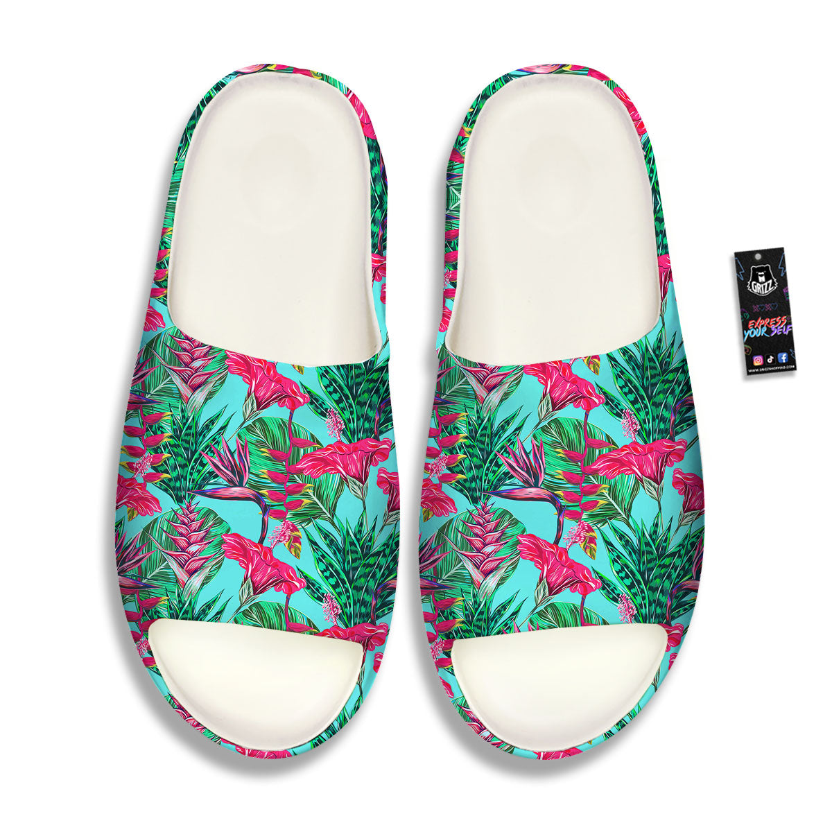 Aloha Hibiscus Hot Teal Pink Print Pattern Sandals-grizzshop