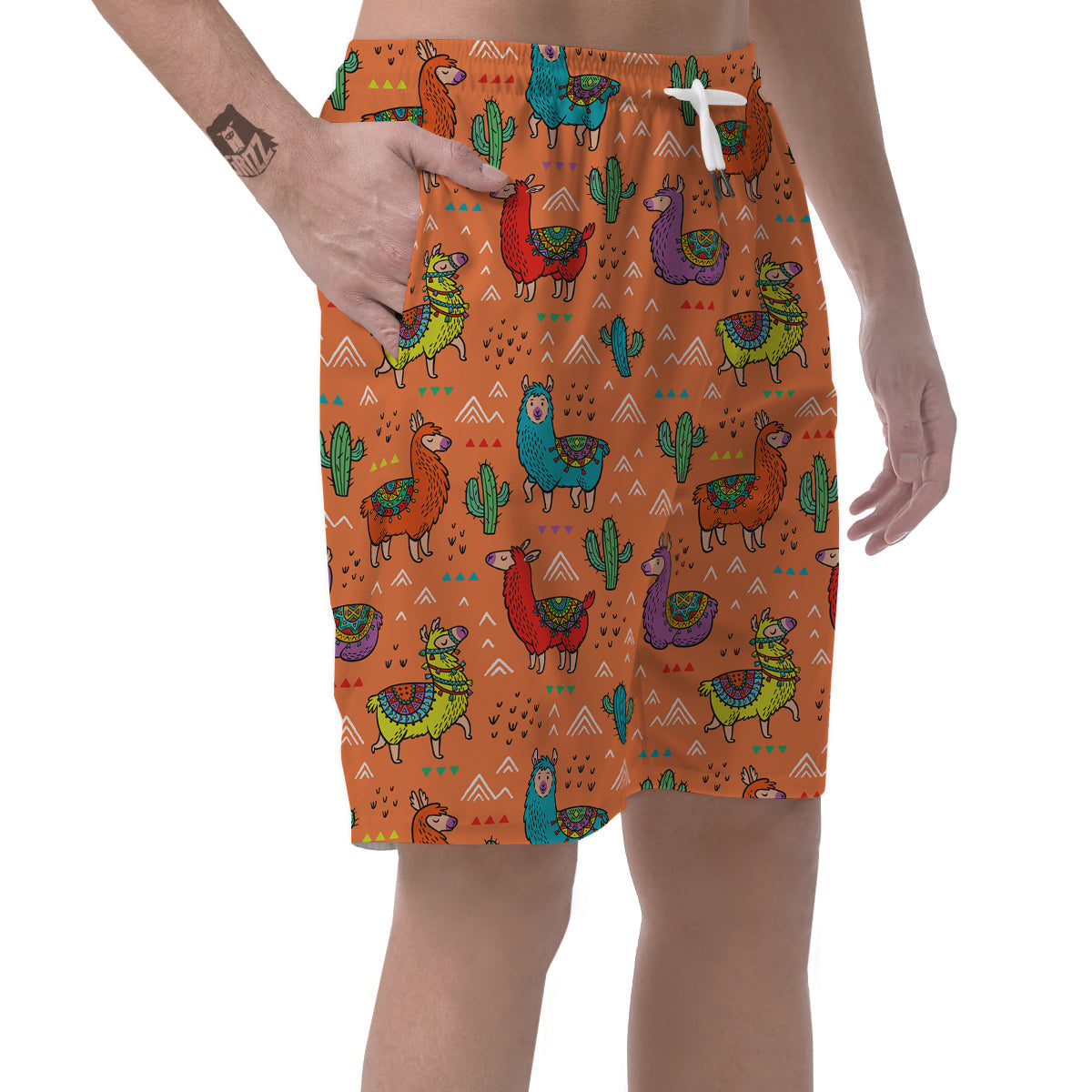 Alpaca Cactus Pattern Print Men's Shorts-grizzshop