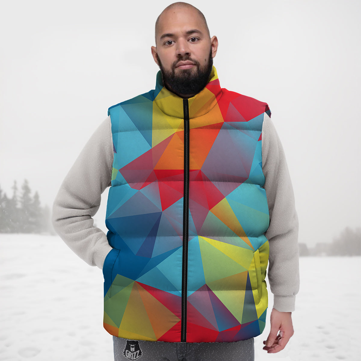 Alpaca Floral Pattern Print Down Vest-grizzshop