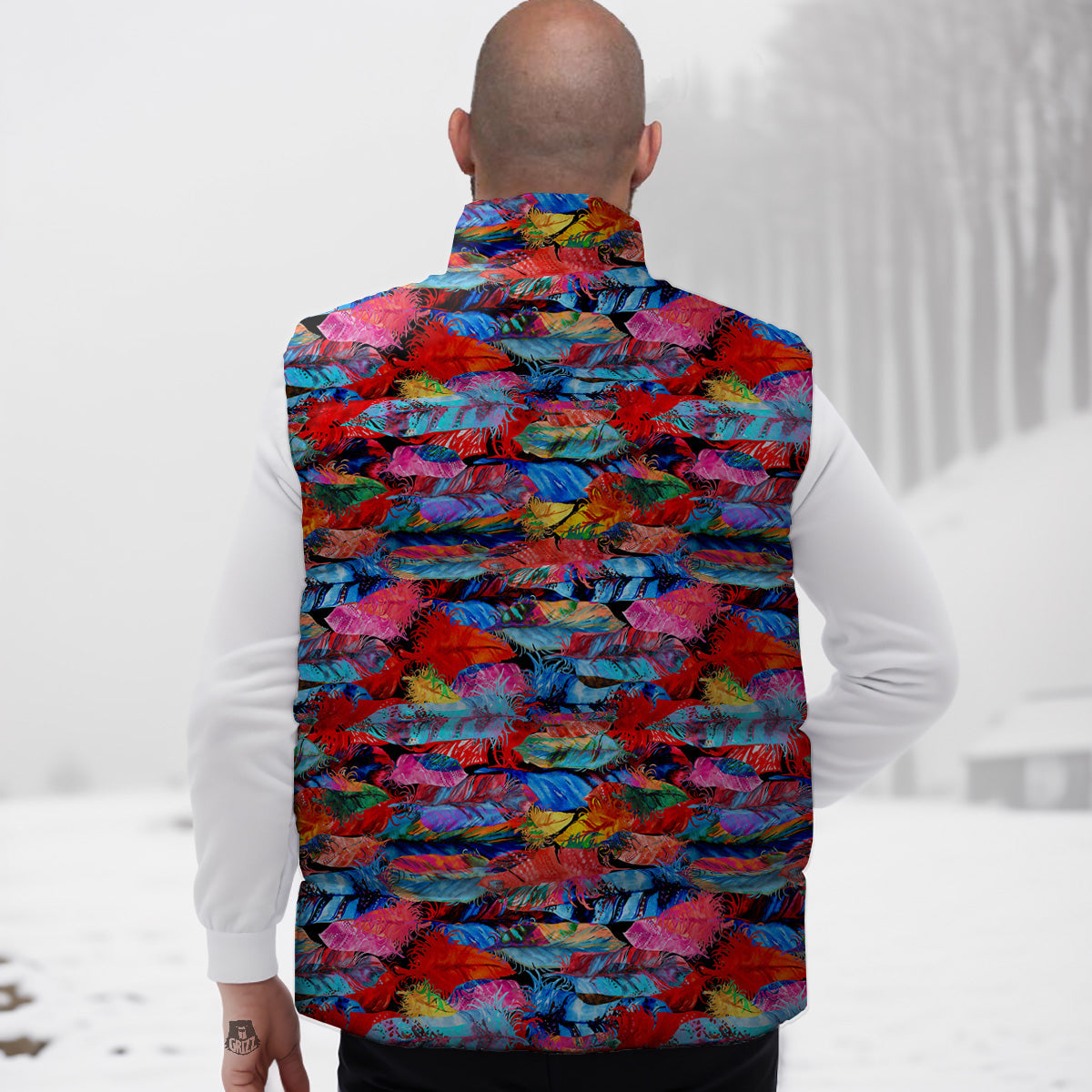 Alpaca Pink Pattern Print Down Vest-grizzshop