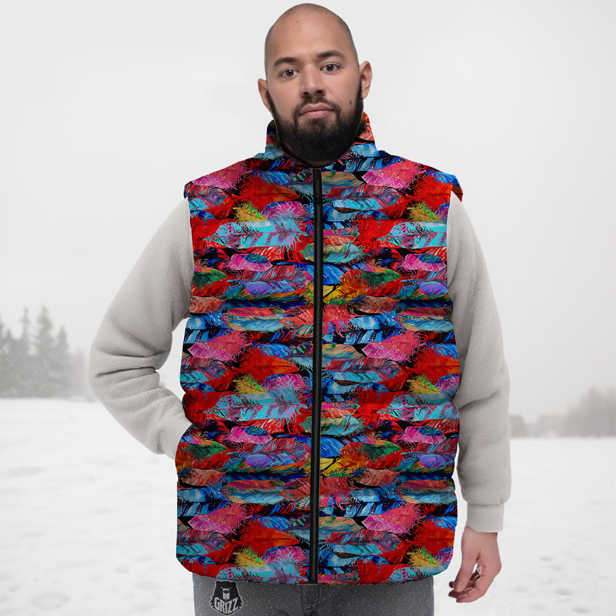 Alpaca Pink Pattern Print Down Vest-grizzshop
