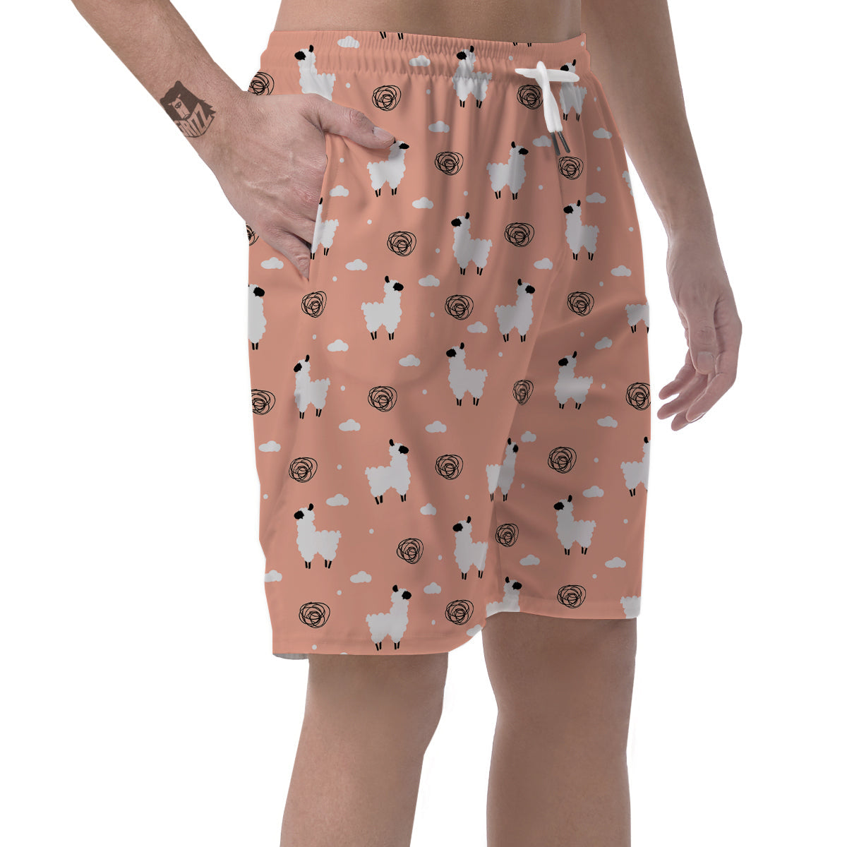 Alpaca Pink Pattern Print Men's Shorts-grizzshop