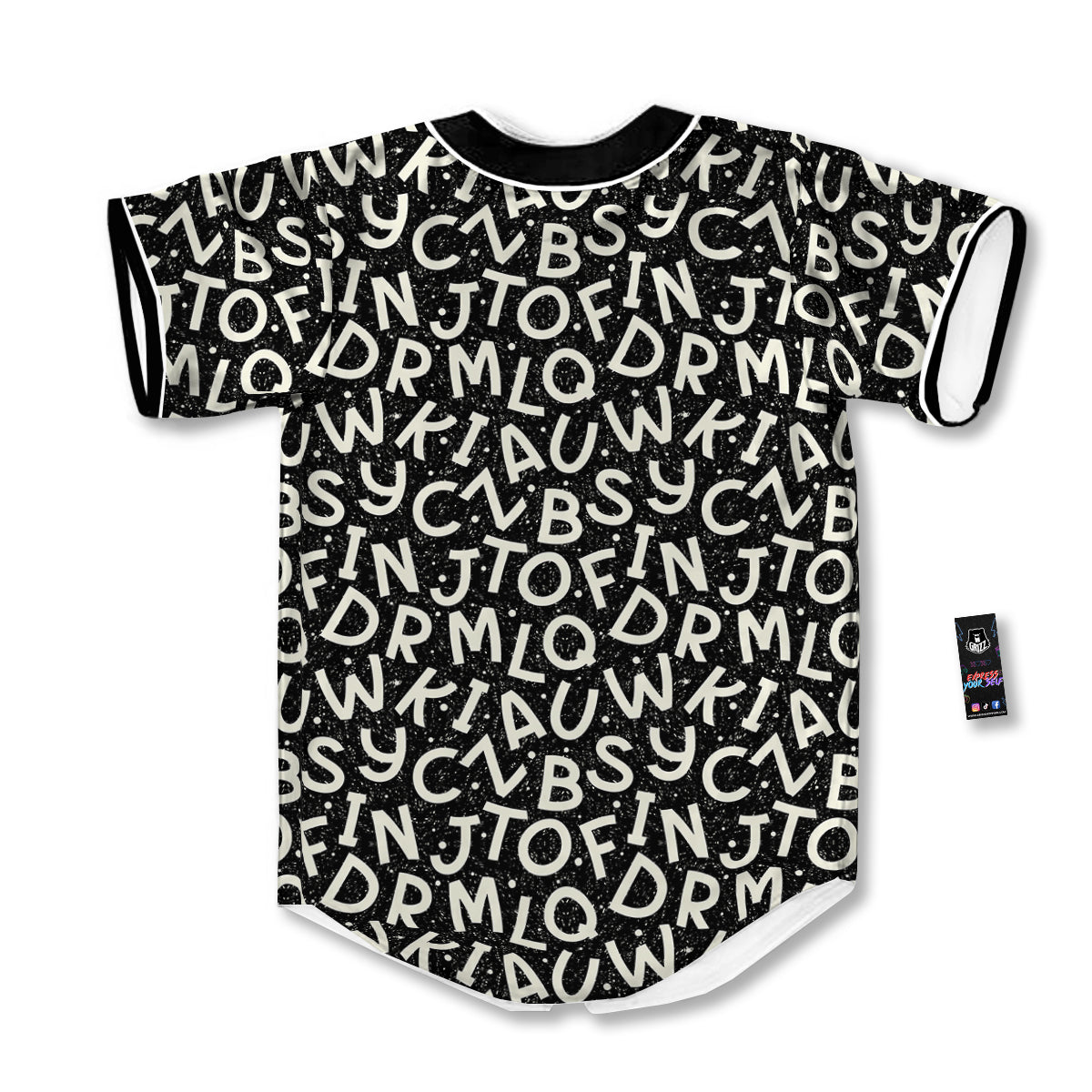 Alphabet Black Print Pattern Baseball Jersey-grizzshop