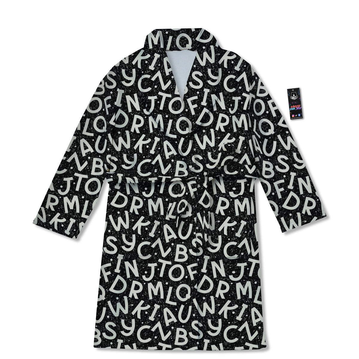 Alphabet Black Print Pattern Bathrobe-grizzshop