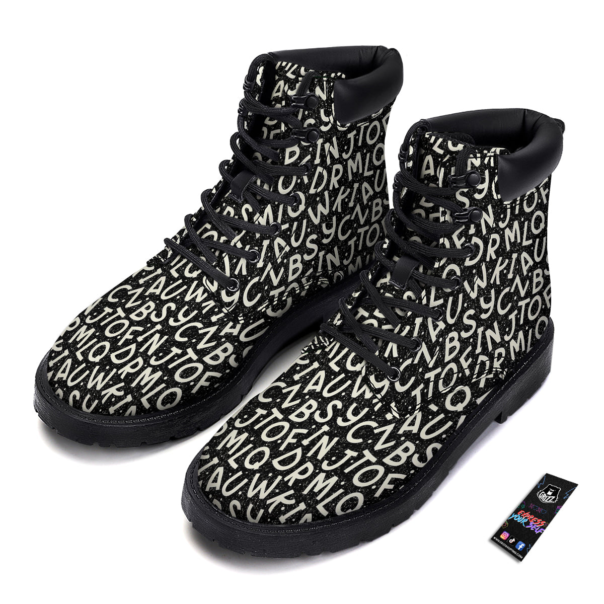Alphabet Black Print Pattern Boots-grizzshop