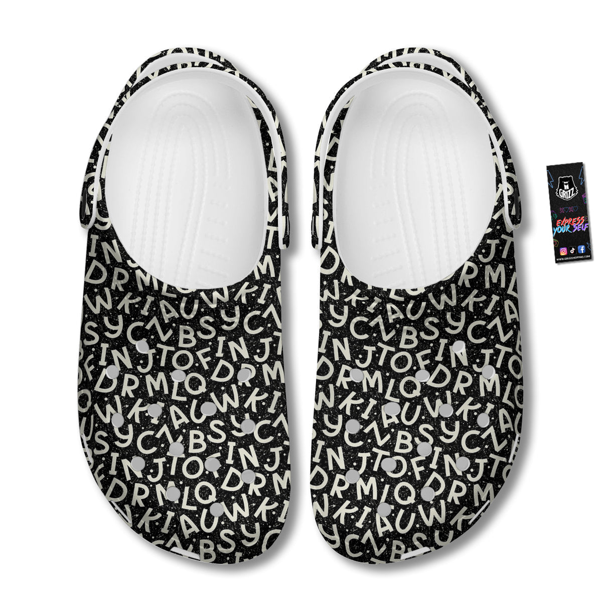Alphabet Black Print Pattern Clog-grizzshop