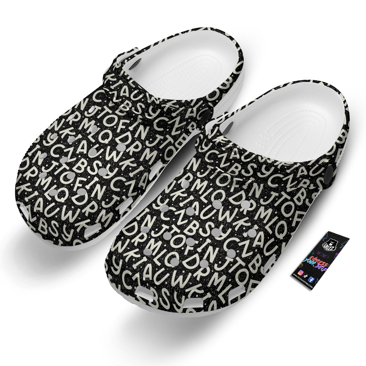 Alphabet Black Print Pattern Clog-grizzshop