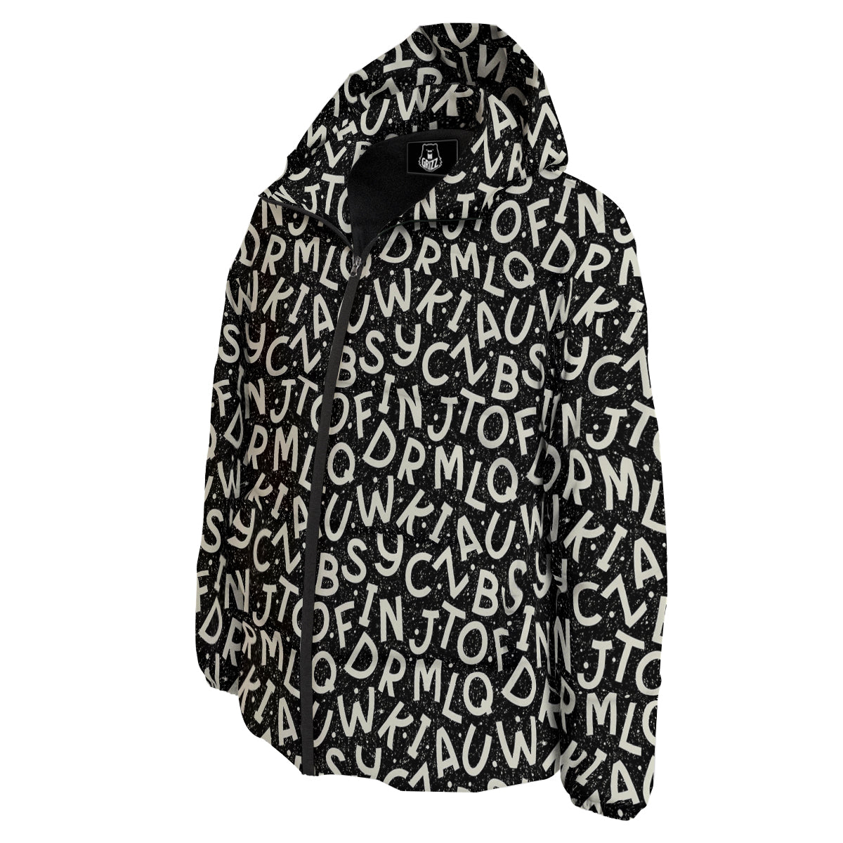 Alphabet Black Print Pattern Down Jacket-grizzshop