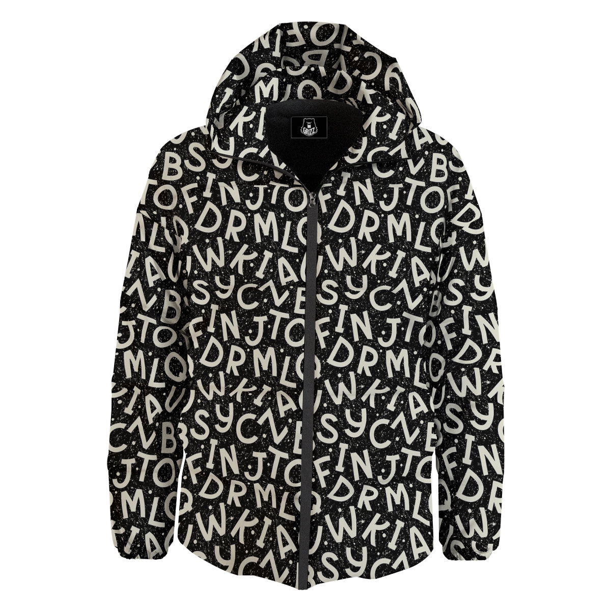 Alphabet Black Print Pattern Down Jacket-grizzshop