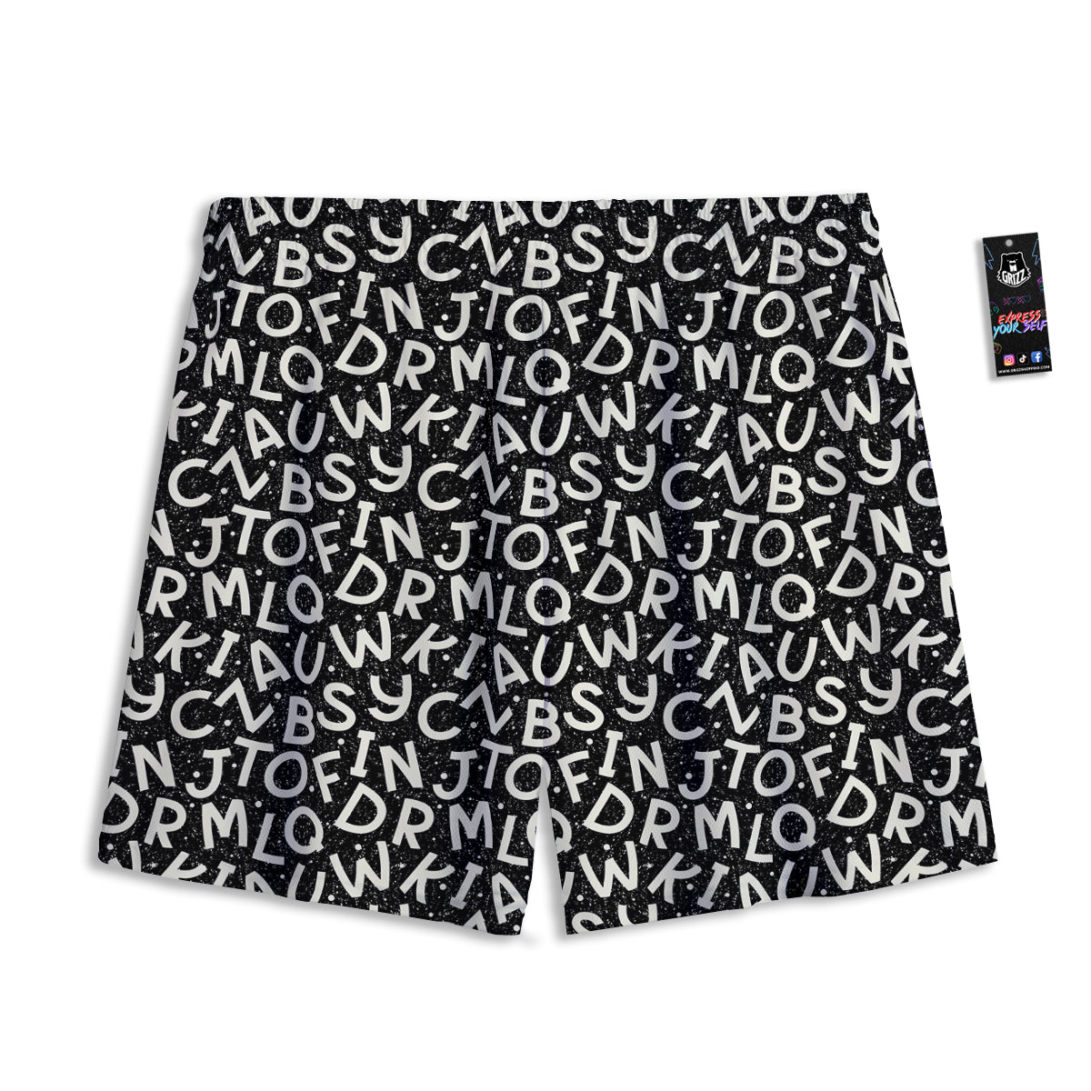 Alphabet Black Print Pattern Mesh Shorts-grizzshop