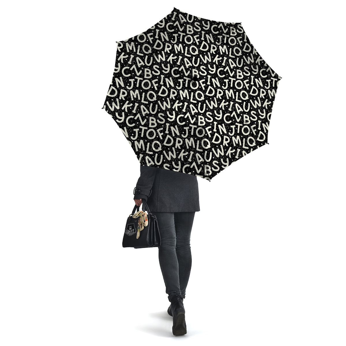Alphabet Black Print Pattern Umbrella-grizzshop