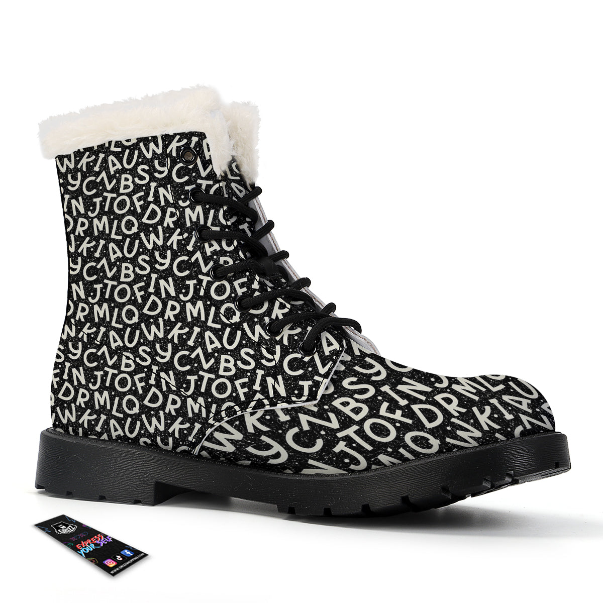 Alphabet Black Print Pattern Winter Boots-grizzshop