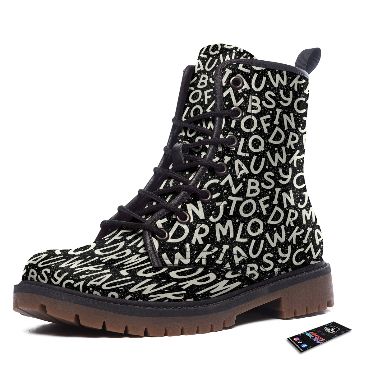 Alphabet Black Print Pattern Work Boots-grizzshop