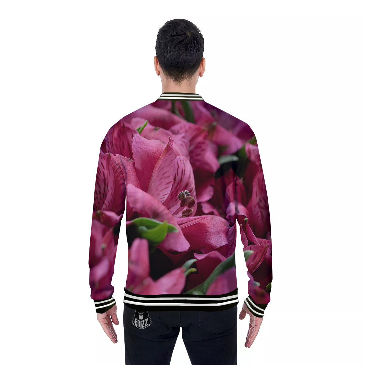 Alstroemeria Burgundy Print Baseball Jacket-grizzshop