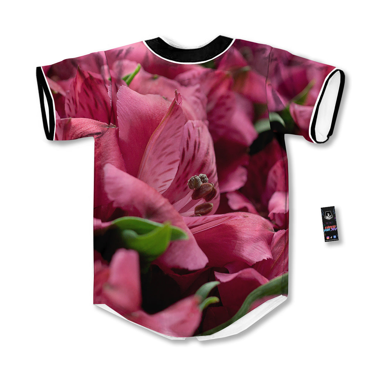 Alstroemeria Burgundy Print Baseball Jersey-grizzshop