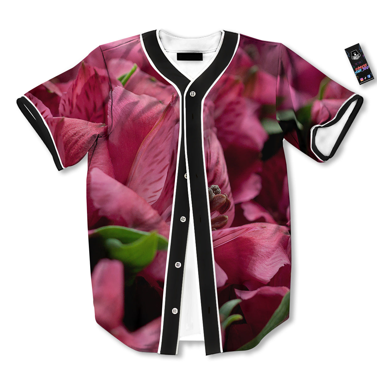 Alstroemeria Burgundy Print Baseball Jersey-grizzshop