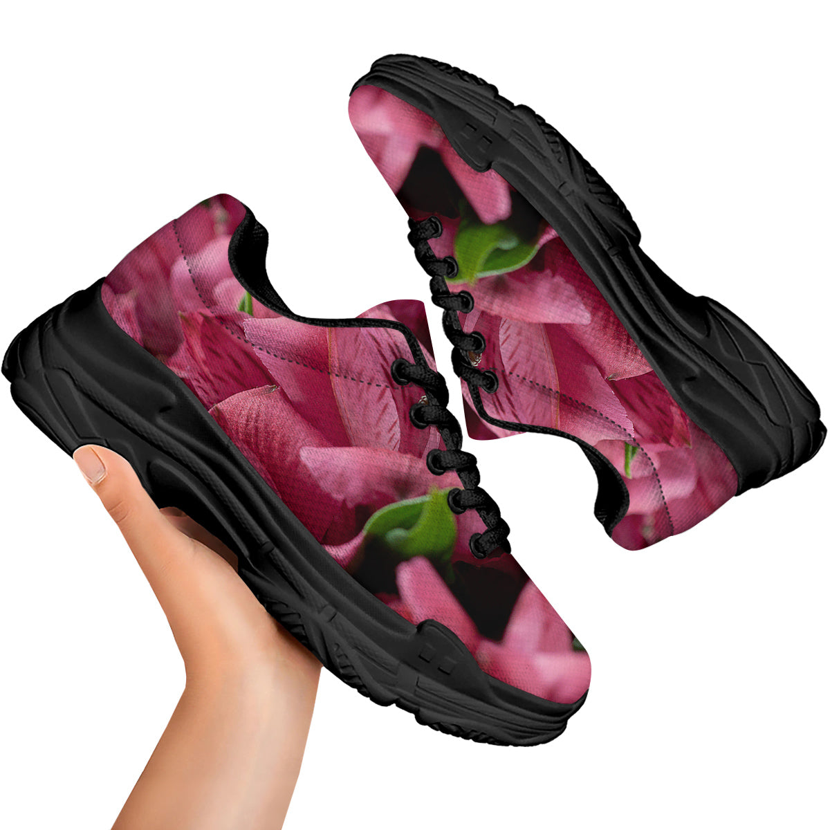 Alstroemeria Burgundy Print Black Chunky Shoes-grizzshop