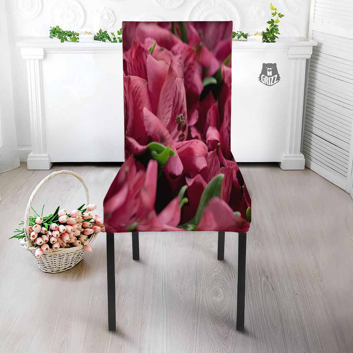 Alstroemeria Burgundy Print Dining Chair Slipcover-grizzshop