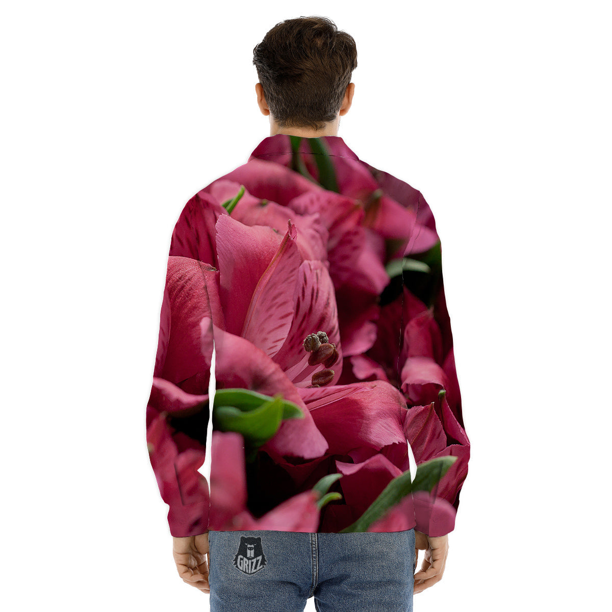 Alstroemeria Burgundy Print Men's Dress Shirts-grizzshop