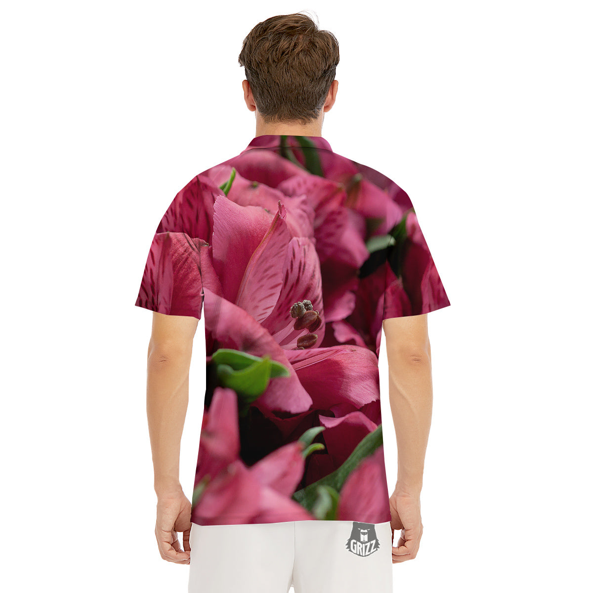 Alstroemeria Burgundy Print Men's Golf Shirts-grizzshop