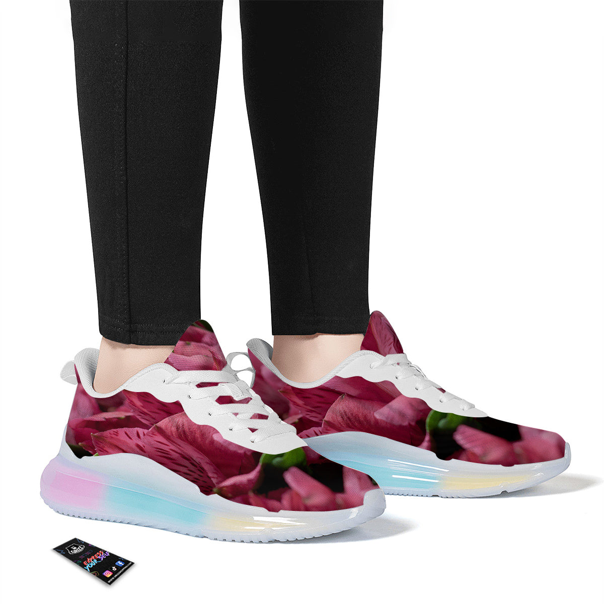Alstroemeria Burgundy Print Running Sneakers-grizzshop
