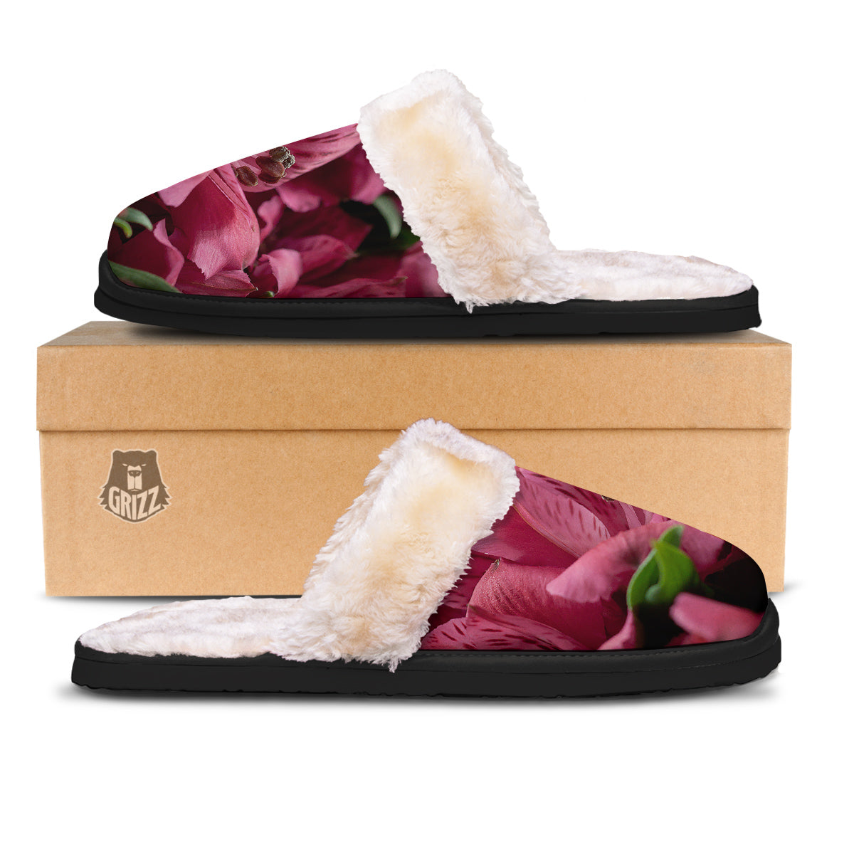 Alstroemeria Burgundy Print Slippers-grizzshop