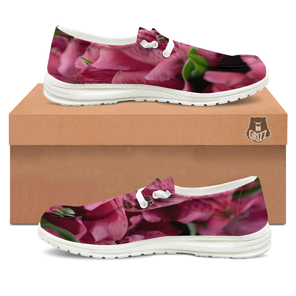 Alstroemeria Burgundy Print White Loafers-grizzshop