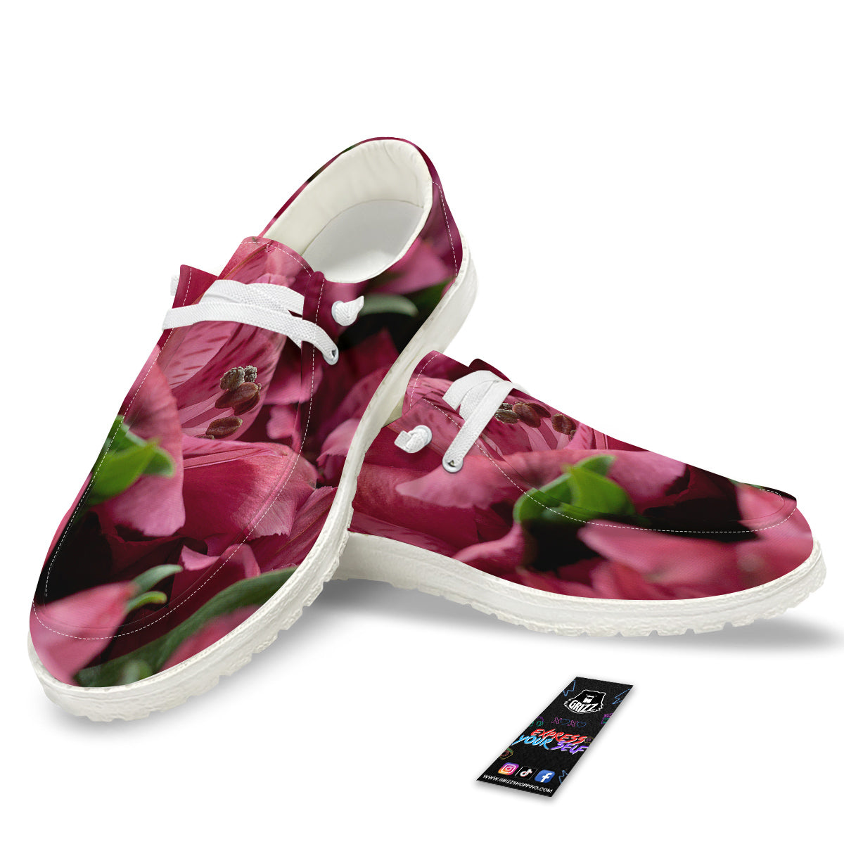 Alstroemeria Burgundy Print White Loafers-grizzshop