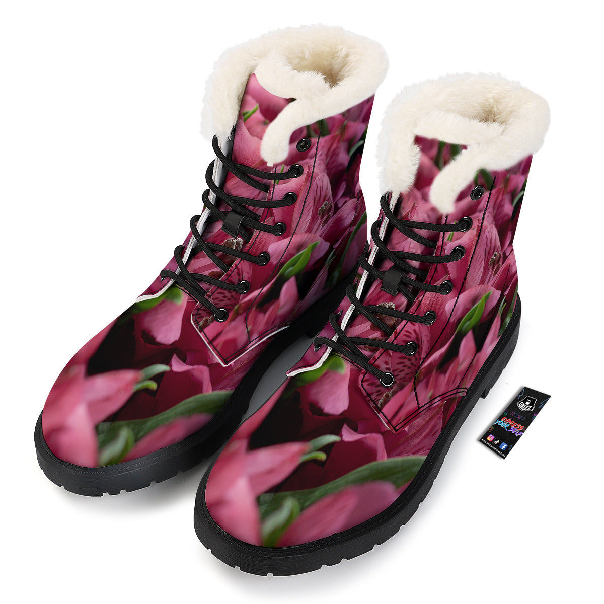 Alstroemeria Burgundy Print Winter Boots-grizzshop